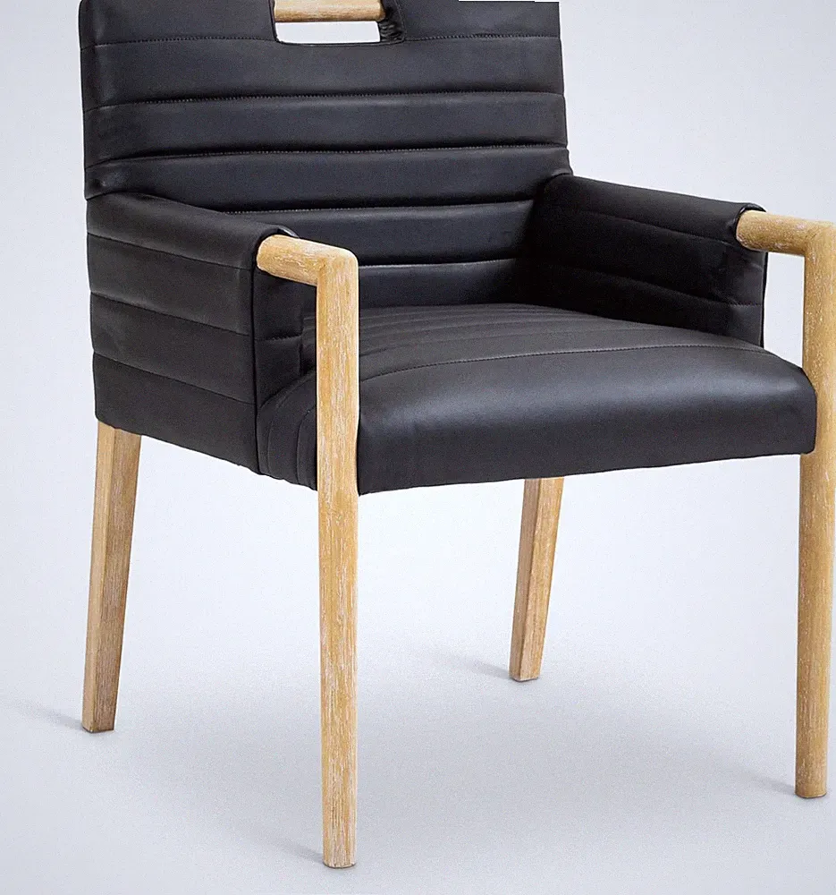 Aimee Black Vegan Leather Dining Arm Chair with Natural Wood Legs