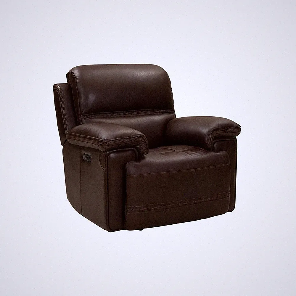 Brown Leather Recliner with Power Head Rest and Hardwood Plywood Frame