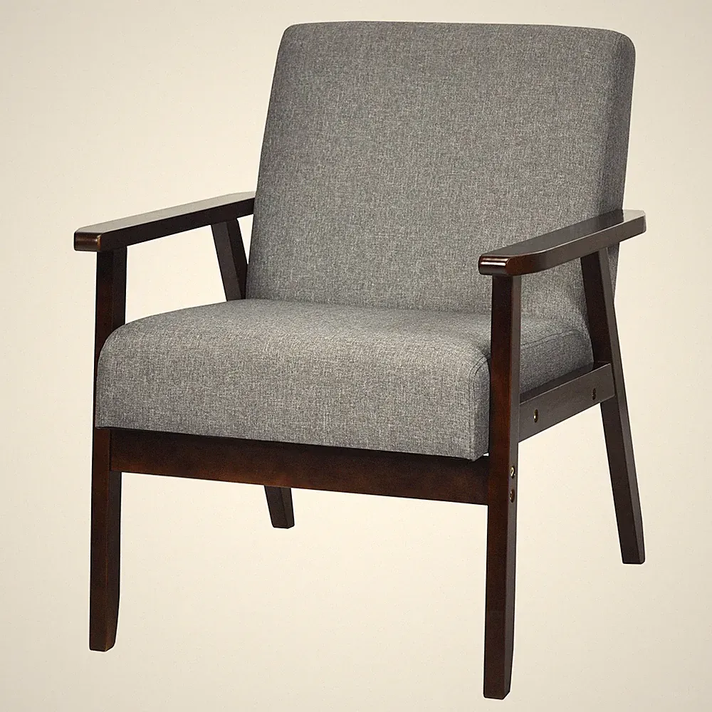 Fabric Accent Chair Armchair Rubber Wood Legs Upholstered Lounge Chair Dark Grey
