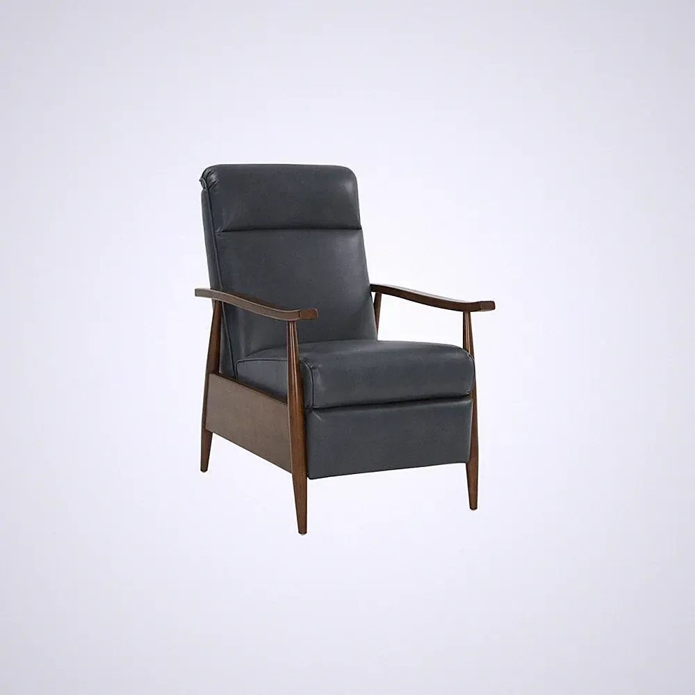 Gray Leather Recliner with Push-Through Arm Mechanism, Hardwood Plywood Frame