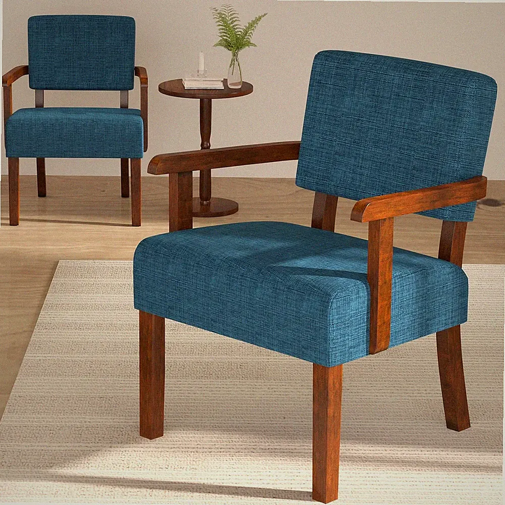 Lake Blue Accent Chair Set of 2 with Table - Soft Seat & Armrests
