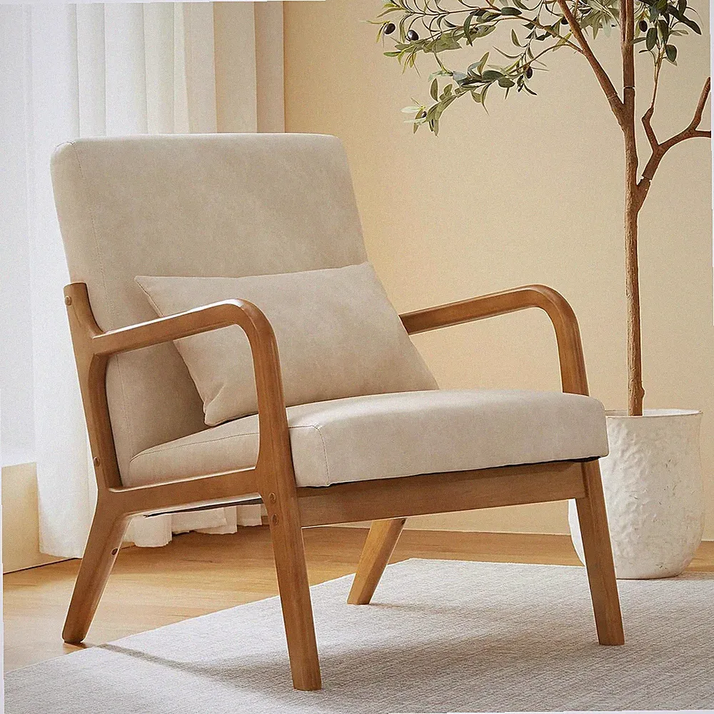 Mid Century Modern Accent Chair with Lumbar Support - PU Leather Lounge Chair