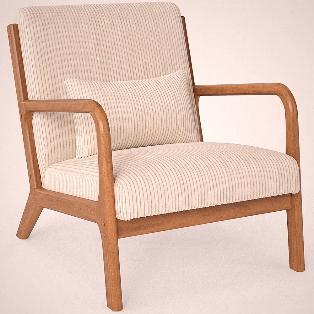 Modern Accent Chair, Corduroy Upholstered Lounge Chair w/ Rubber Wood Armrests