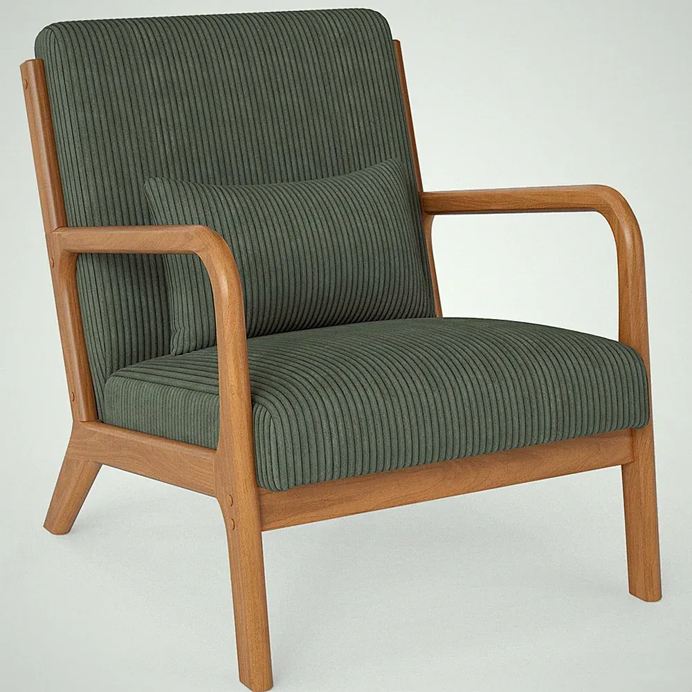 Modern Accent Chair, Corduroy Upholstered Lounge Chair with Rubber Wood Armrests