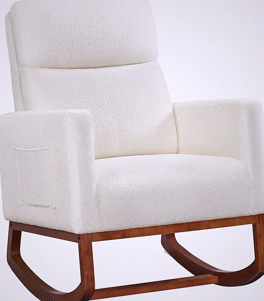Modern Ivory Rocking Accent Chair with Pocket - Stylish Glider for Living Room