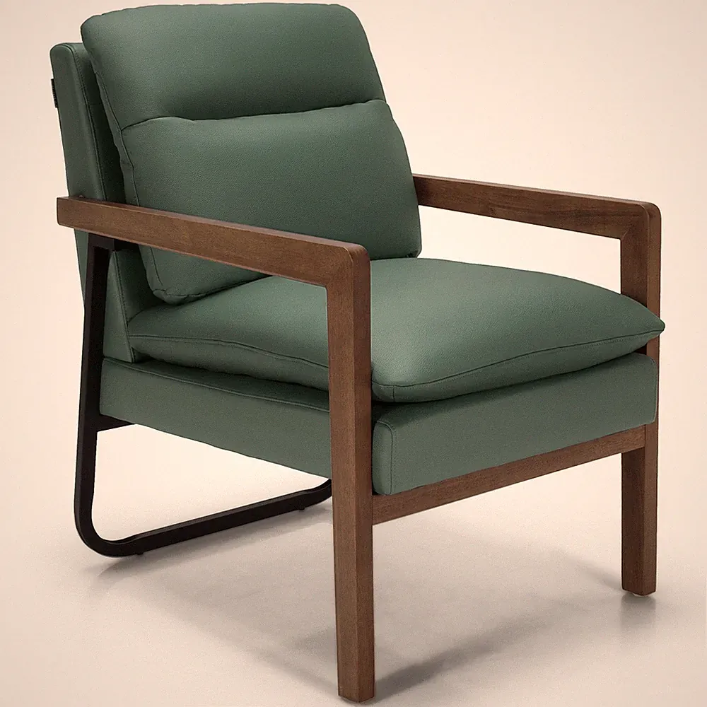 Modern Lounge Chair Accent Armchair w/ Steel Bracket &Rubber Wood Legs Green