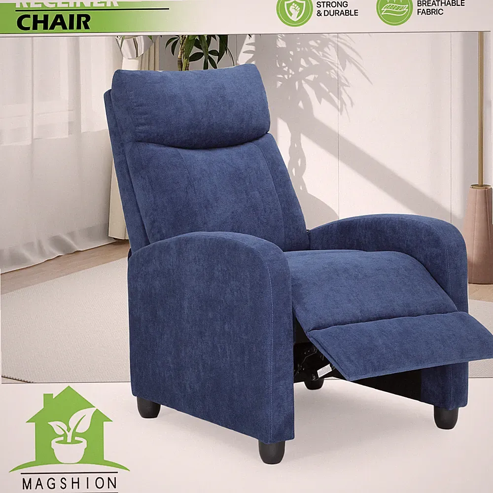 Navy Blue Recliner Chair Fabric Living Room Single Modern Sofa Adjustable Back