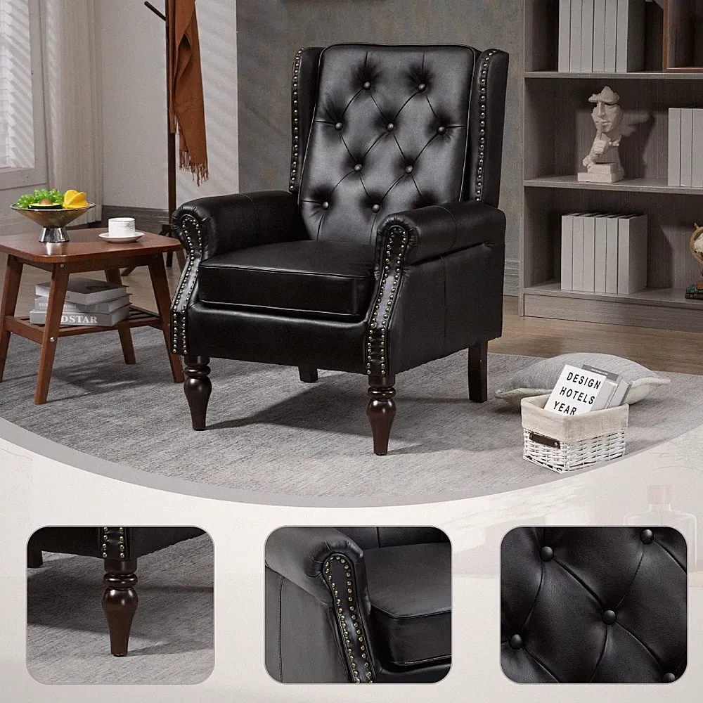 PU Leather Modern Accent Armchair Wood Frame Sturdy Leg Upholstered Lounge Chair