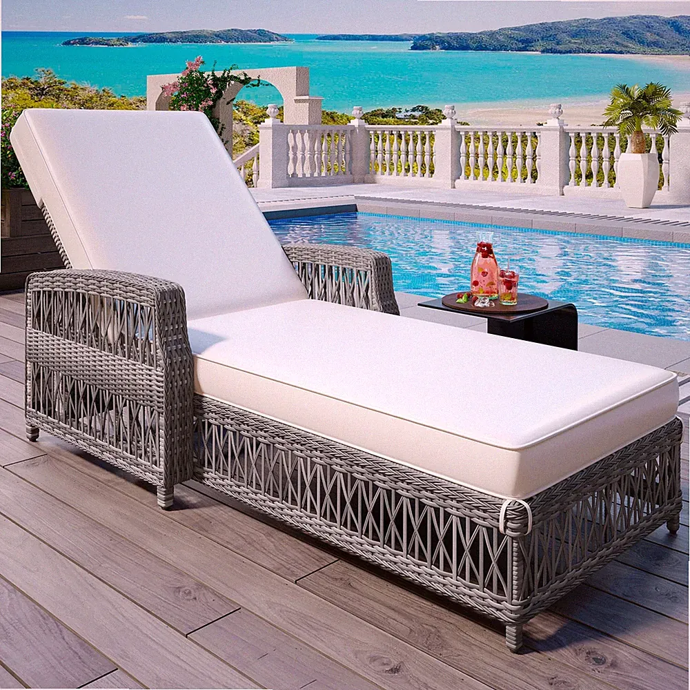 Reclining Chaise, Wicker Armrests Adjustable Recliner Soft Removable Cushions